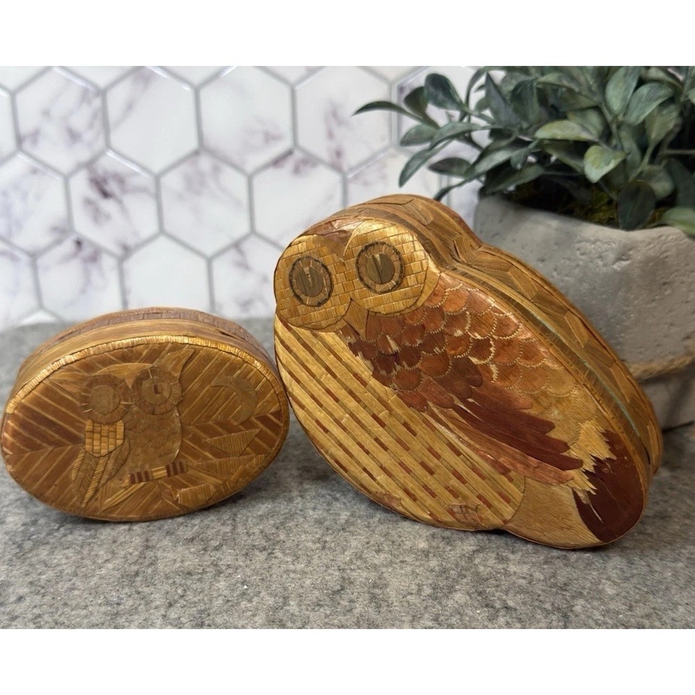 Two Unique Beautiful Owl Boxes - Chinese HandCraft